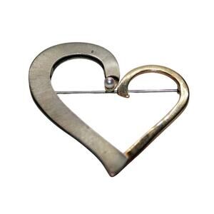 Vintage 14k Gold and Sterling Silver Heart Brooch